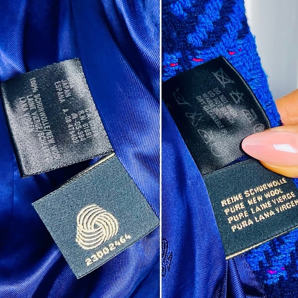 VTG Escada by Margaretha Ley Blue Checked Flecked Wool Double Breasted Blazer 10 - Picture 8 of 14